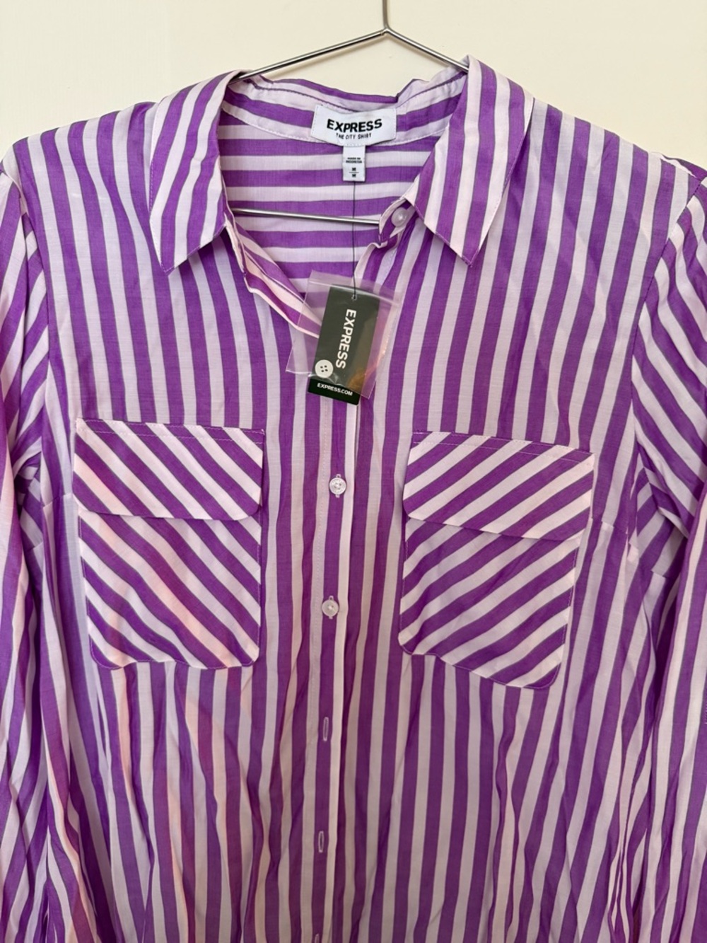 Express Purple and White Striped Button-Down Shirt - Picture 2 of 4